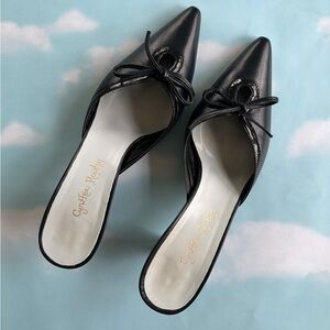 Cynthia Rowley Navy Bow Detail Heeled Mules